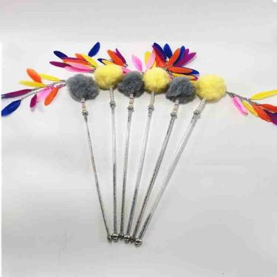 Factory Wholesale Cross-Border New Arrival Feather Chain Cat Teaser Colorful Pompon Magic Wand Cat Toy Pet Supplies