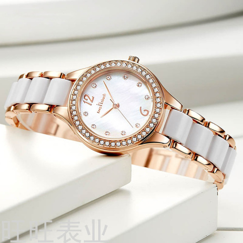 One Piece Dropshipping New Ceramic Women‘s Watch Best-Seller on Douyin Quartz Watch Simple Waterproof Diamond-Embedded Watch Female Wholesale