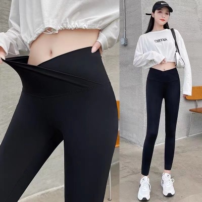 Belly Contracting Cross Waist Hip Lifting Weight Loss Pants Female 2021 Autumn New Outdoor V Waist Yoga Fitness Leggings
