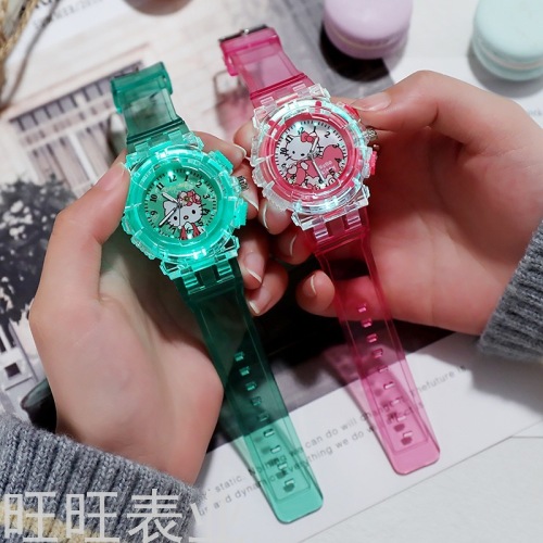 hot-selling new arrival transparent luminous ins children‘s watch cartoon watch   primary school student electronic watch