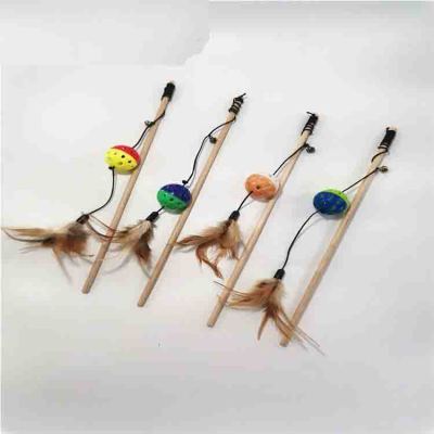 Factory Wholesale New Cat Toy Color Plastic Ball Feather Bell Wooden Pole Cat Teaser Pet Supplies