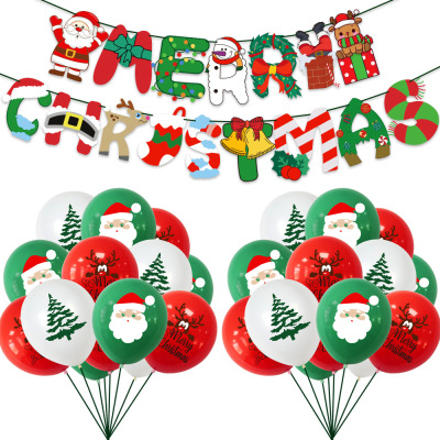 New Christmas Shopping Mall Home Decoration Rubber Balloons Hanging Flag Set Santa Claus Christmas Tree Paper Banner