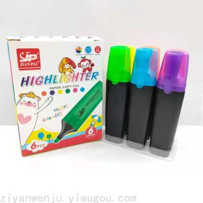 6-Color Boxed Fluorescent Pen Long-Sleeved Suit Student Key Marker Painting Graffiti Pen