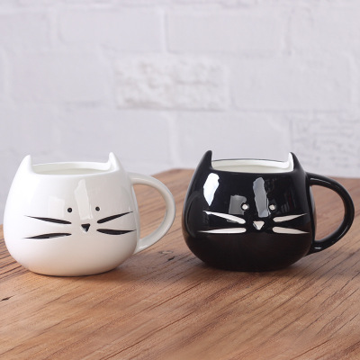 Cat Ceramic Cup Cartoon Mug Black and White Couple Cups Cat Cup Household Drinking Cups Coffee Cup Practical Gift Wholesale