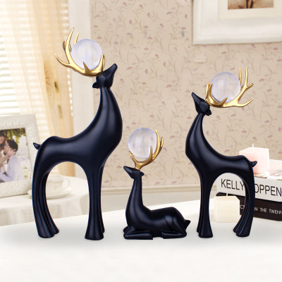 Resin Crafts European Style Three Fortune Deer Ornaments Creative Living Room TV Cabinet Home Decorations