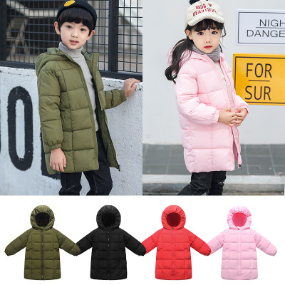 Girls' Winter Cotton-Padded Coat 2018 New Medium and Small Cotton-Padded Coat Mid-Length Hooded Padded Jacket Korean Style Boys' Coat Fashion