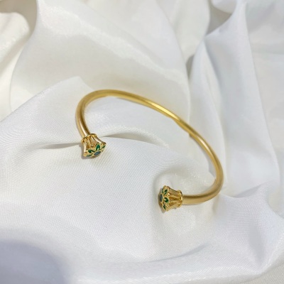 Elegant No Color Fading Green Lotus Seedpod Frosted Thin Bracelet Bracelet Vietnam Placer Gold Jewelry Open-Ended Bracelet Female Fashion
