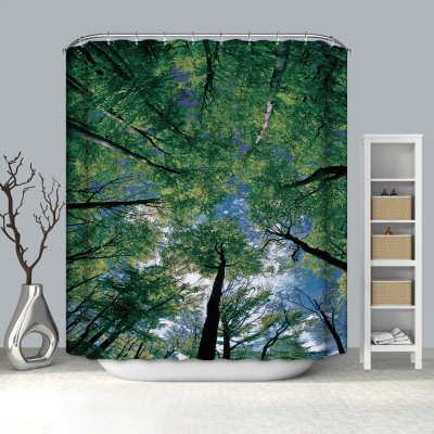 Green Forest Natural Series Digital Printing Shower Curtain Thickened Waterproof Bathroom Curtain Factory Supply Foreign Trade Export