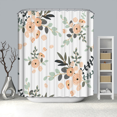 Country Style and Simple-Style Shower Curtain Digital Printing Waterproof Thickened Polyester Shower Curtain Insulation Curtain Customizable Factory Supply