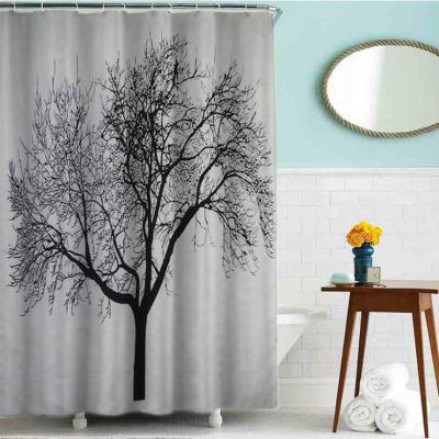 Hot Sale at AliExpress Polyester Black Big Tree Shower Curtain Waterproof and Mildew Proof Factory Direct Sales Wholesale and Retail Metal Grommet