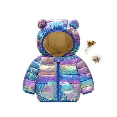 Children's down Cotton-Padded Clothes Children's Cartoon Bright Light Solid Color Colorful Cotton-Padded Clothes Small and Medium Light Hooded Jacket Coat