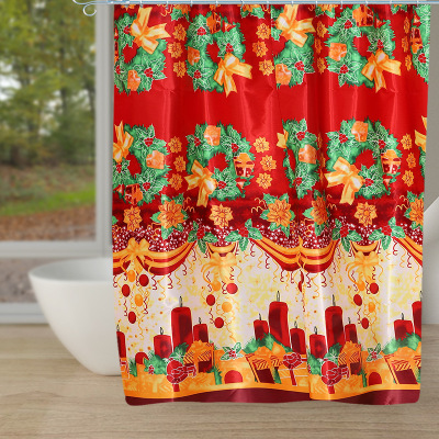 Cross-Border Supply New Waterproof Thickened Full Version Circulating Spring and Asian Spinning Shower Curtain Polyester Bathroom Partition Curtain