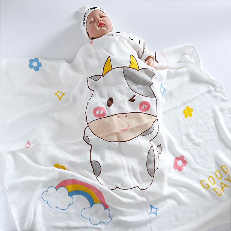 彩星婴儿薄款双层纱布竹纤维浴巾105*110冰丝童被柔软舒适方被子