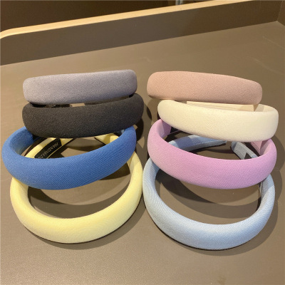 Popular Korean Dongdaemun Cream Sponge Headband Simple Pure and Candy Color out Heightened Skull Top Headband