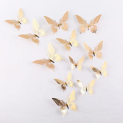 Hollow Butterfly 3D Hollow Faux-Metallic Butterfly Wall Decoration Home Living Room Three-Dimensional Butterfly Decoration Stickers
