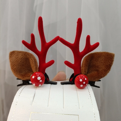 Jialan Christmas Barrettes Cute Girl Mushroom Velvet Ears Red Antlers Hairpin Children's Side Clip Christmas Gift