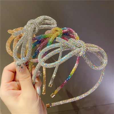 Gorgeous Colorful Rainbow Shiny Rhinestone Big Bow Narrow Version Fashion Temperament Handmade Hairpin Headband/Hairpin