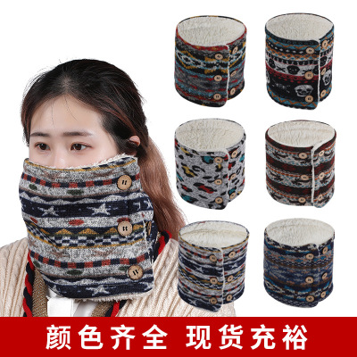 New Adult Thickened Fleece-Lined Warm Fashionable Knitted Scarf Hat Headwear