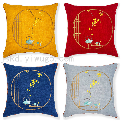 Sofa pillow back cushion Chinese style cotton linen embroidery living room bedside back pillow back pillow cover wholesa