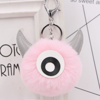 New One-Eyed Little Monster Fur Ball Keychain Pendant Cartoon Angle Big-Eyed Monster Plush Bag Personalized Pendant