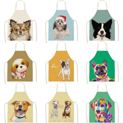 New Korean Style Linen Thin Sleeveless Apron Cute Dog Pattern Animal Cartoon Summer Adult Overclothes Kitchen