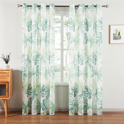 Pastoral Style Green Leaf Plant Flower Living Room Bedroom Tulle Curtain Finished-Size Factory Wholesale