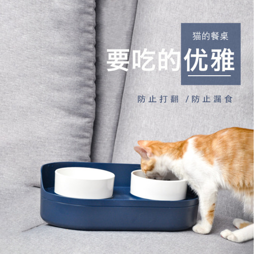 Amazon Cross-Border New Pet Ceramic Double Bowl Protection Cervical Spine Anti-Knock cat Food Bowl Dog Water Feeding Bowl