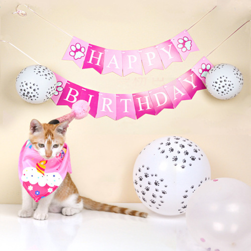 cross-border new pet birthday party decoration dog cat footprints balloon hanging flag scarf pocket hat triangle scarf set