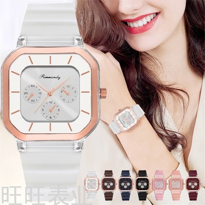 New Women's Jelly Silicone Watch Couple's Square Fashion Three-Eye Quartz Watch One Piece Dropshipping Spot