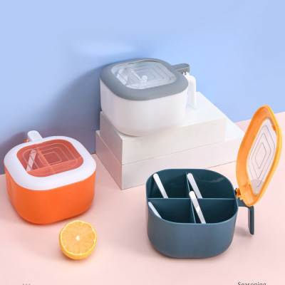 Four-Grid Integrated Condiment Dispenser Kitchen Pp Storage Box MSG Home Seasoning Salt and Sugar Shaker Seasoning Jar