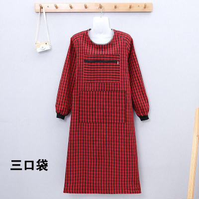 Pure Cotton Overclothes Bib Adult Women's Sleeved Apron Kitchen Housework Apron Old Coarse Cloth Zipper Screw Type