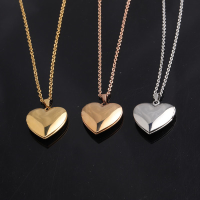 Spot Mirror Stainless Steel Glossy Glossy Heart Love Heart Photo Box Necklace DIY Love Photo Box Necklace 45cm
