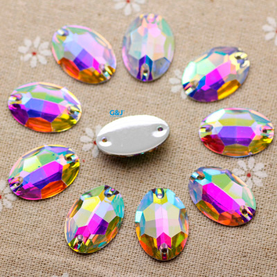 Resin Bottoming Drill AB Color Oval Mold Hole Clothing Wedding Dress Dress Hexiu Embroidery Sequin DIY Hand Sewing Drill