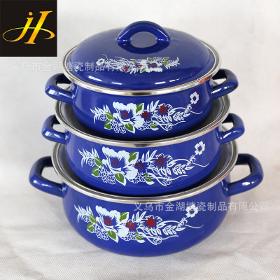 Factory Direct Supply Enamel Binaural Stew Pot Dark Blue Kitchen Supplies Enamel Ware Series 671ed3