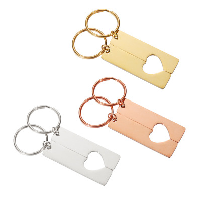 Rumnvnty Mirror Stainless Steel Rectangular Left and Right Love Set Tag Keychain Couple Keychain Pendant