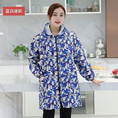 Camouflage Zip-up Shirt Bib Work Overclothes Adult Female Household Micro Waterproof Oil-Proof Kitchen Dressing