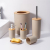 1 Toothbrush Holder Kit Toiletries Bamboo Wood Bathroom 6-Piece Set Trash Can Bathroom Set