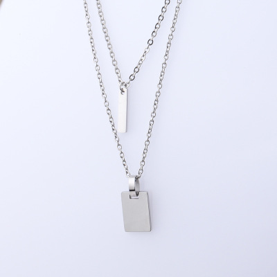Wish New Cross-Border Necklace Ornament Stainless Steel Double-Layer Necklace Chain Women's Fashion Short Necklace Sweater Chain Necklace