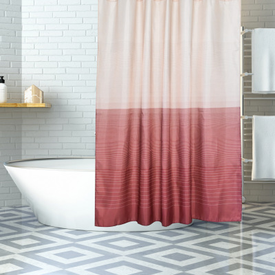 Factory Direct Sales Gradient Striped Polyester Shower Curtain Hanging Button Bathroom Shower Curtain Door Curtain Curtain in Stock