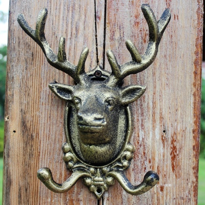 European and American Retro Cast Iron Hook Hat-and-Coat Hook Large Deer Head Double Hook Wall Hanging Decoration Mural Wall Decoration Hook