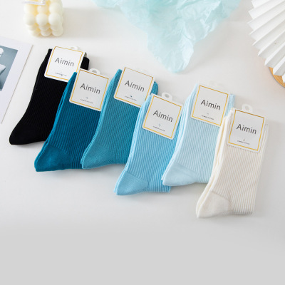 Women's Socks Summer White Long Socks Thin Mid-Calf Length Socks Ins Trendy Morandi Light Blue Summer Bunching Socks