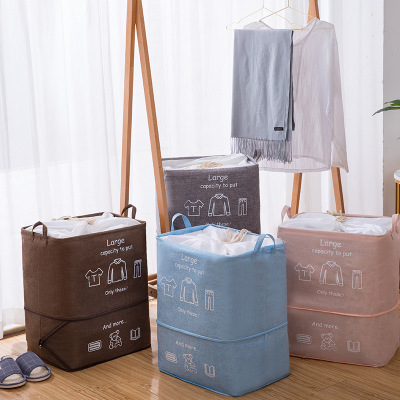 Japanese Style Folding Dirty Clothes Basket Solid Color Cotton Linen Clothes Storage Basket Clothing Storage Basket Quilt with Zipper Laundry Basket