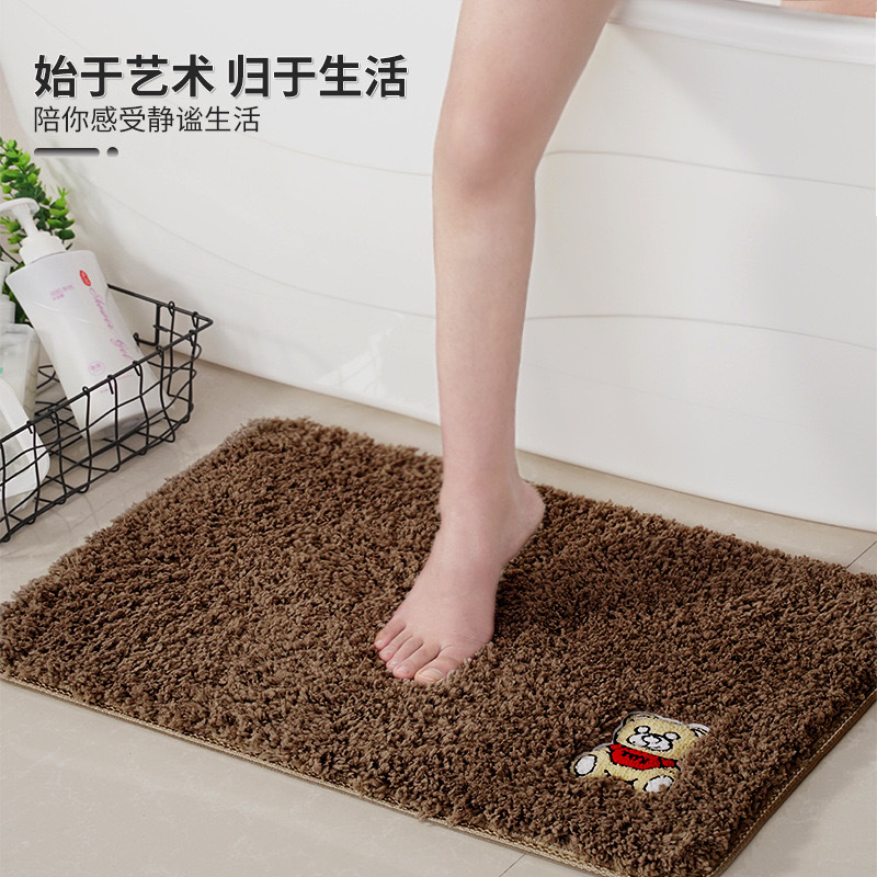 蛋糕绒带标小熊款家用地垫卫生间吸水防滑垫卧室可裁剪地毯跨境