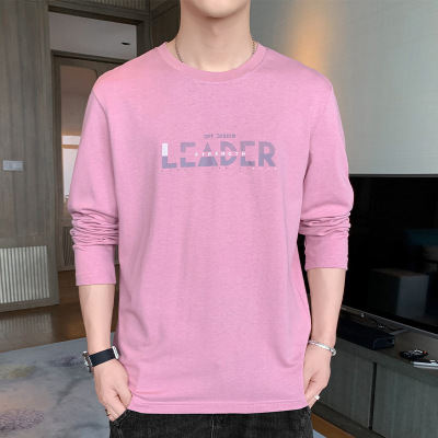 Men's Cotton Long-Sleeved T-shirt 2021 Korean Style Trendy Spring and Autumn Loose All Cotton Inner Bottoming Shirt round Neck Autumn Clothes Men