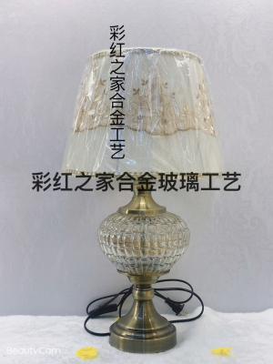 Crystal Glass European-Style Simple Bedroom Living Room Study Retro Bronze American Bedside Lamp Decorative Nordic Table Lamp