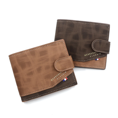 Korean Style Hinge Bronzing Printed Men's Wallet Short Buckle Tri-Fold Bag Frosted Men's Wallet