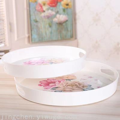 Creative Simple round Melamine Decals Binaural Tray Imitation Porcelain Tea Tray Customization Available Pattern Logo