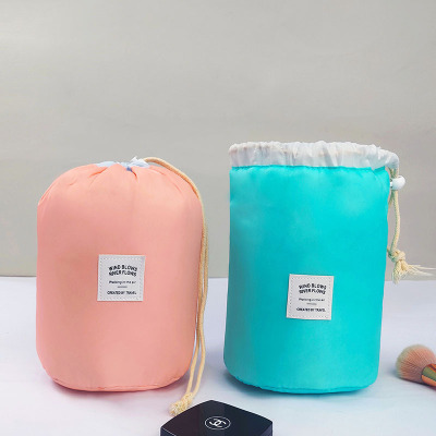 Cylinder Drawstring Cosmetic Bag Lazy Multi-Functional Travel Toiletry Bag Large Capacity Portable Cosmetics Beam Storage Bag