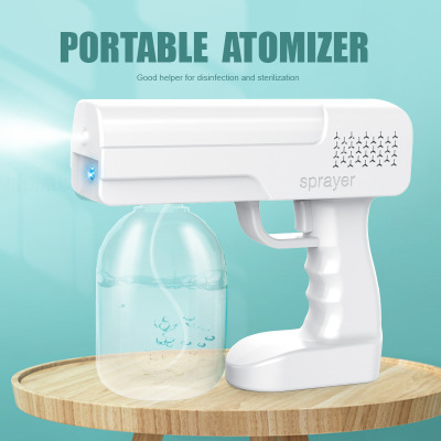 Factory Private Model Rechargeable Alcohol Spray Handheld Air Pump Atomization Electric Blue Light Disinfection Gun Atomizer Cross-Border