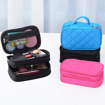 Korean-Style Cosmetic Bag Portable Large Capacity Double-Layer Nylon Waterproof Portable Cosmetic Storage Bag Travel Cosmetic Bag